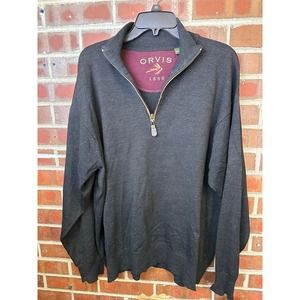 ORVIS Sweater Mens Large BLACK Merino Wool 1/4 Zip Lined Casual Outdoor Pullover
